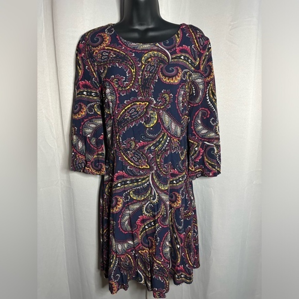 Banana Republic Navy Paisley Bell Sleeve Shift Dress 216526-00 Size 2